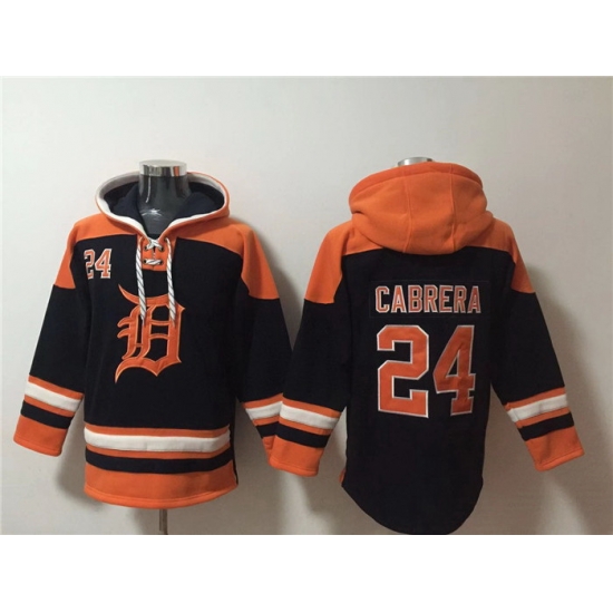 Men Detroit Tigers 24 Miguel Cabrera Black Orange Lace Up Pullover Hoodie Men Detroit Tigers 24 Miguel Cabrera Black Orange Lace Up Pullover Hoodie