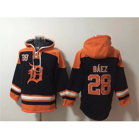Men Detroit Tigers 28 Javier B E1ez Black Orange Lace Up Pullover Hoodie Men Detroit Tigers 28 Javier B E1ez Black Orange Lace Up Pullover Hoodie