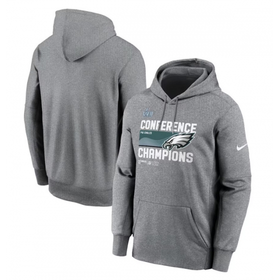 Men Philadelphia Eagles Heather Gray 2022 NFC Champions Locker Room Trophy Collection Pullover Hoodie Men Philadelphia Eagles Heather Gray 2022 NFC Champions Locker Room Trophy Collection Pullover Hoodie