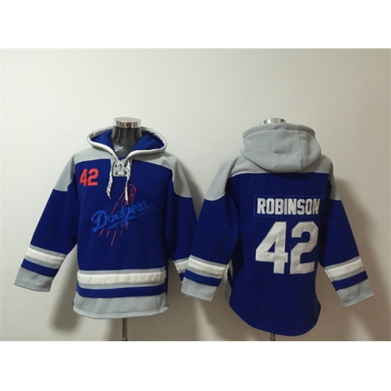 Men Los Angeles Dodgers 42 Jackie Robinson Blue Ageless Must Have Lace Up Pullover Hoodie Men Los Angeles Dodgers 42 Jackie Robinson Blue Ageless Must Have Lace Up Pullover Hoodie