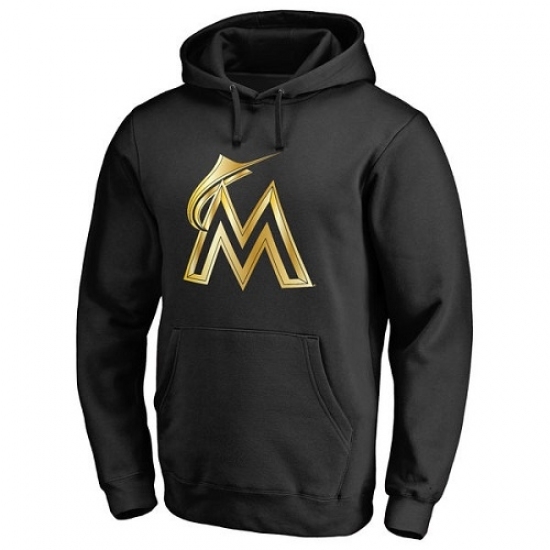Men MLB Miami Marlins Gold Collection Pullover Hoodie Black Men MLB Miami Marlins Gold Collection Pullover Hoodie Black