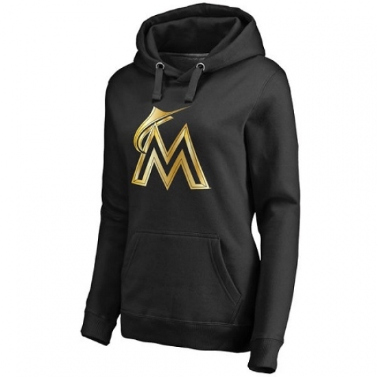 MLB Miami Marlins Women Gold Collection Pullover Hoodie Black MLB Miami Marlins Women Gold Collection Pullover Hoodie Black