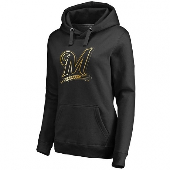 MLB Milwaukee Brewers Women Gold Collection Pullover Hoodie Black MLB Milwaukee Brewers Women Gold Collection Pullover Hoodie Black