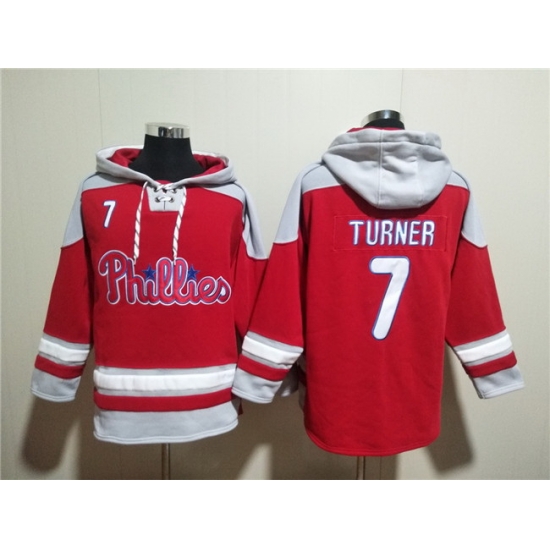 Men Philadelphia Phillies 7 Trea Turner Red Ageless Must Have Lace Up Pullover Hoodie Men Philadelphia Phillies 7 Trea Turner Red Ageless Must Have Lace Up Pullover Hoodie