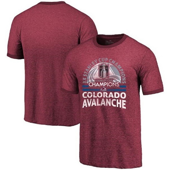 Men Colorado Avalanche Burgundy 3 Time Stanley Cup Champions Ringer Tri Blend T Shirt Men Colorado Avalanche Burgundy 3 Time Stanley Cup Champions Ringer Tri Blend T Shirt