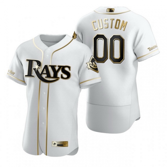 Men Women Youth Toddler All Size Tampa Bay Rays Custom Nike White Stitched MLB Flex Base Golden Edition Jersey Men Women Youth Toddler All Size Tampa Bay Rays Custom Nike White Stitched MLB Flex Base Golden Edition Jersey