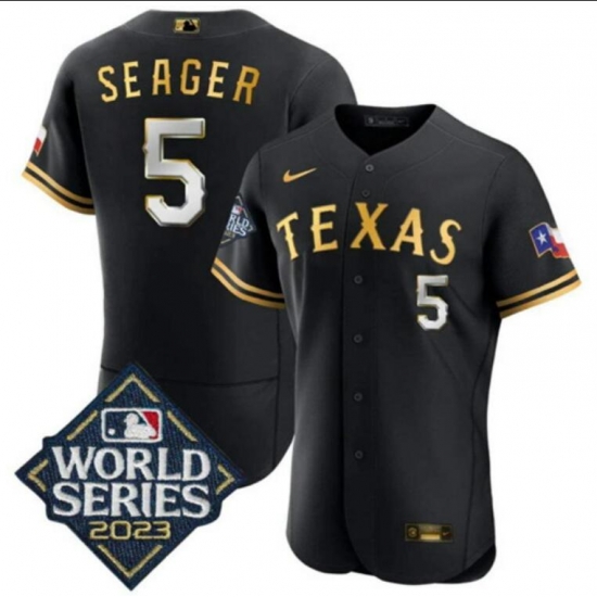 Men Texas Rangers Black Gold 2023 World Series Customs Stitched Champions Jersey