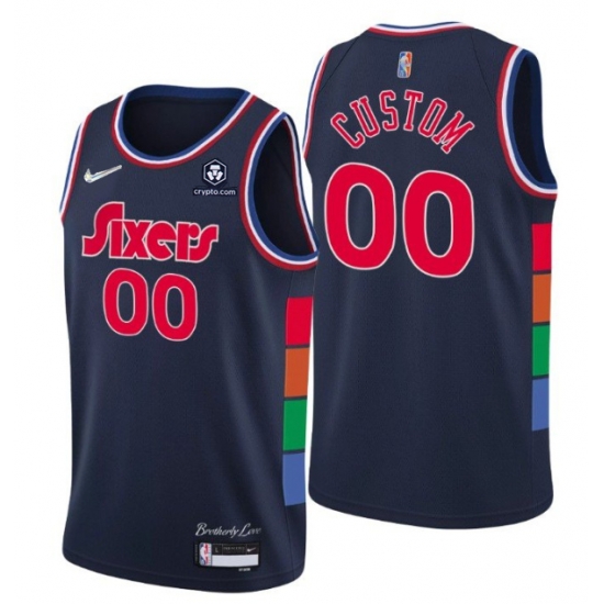 Men Philadelphia 76ers Active Player Custom 2021 22 City Edition Navy 75th Anniversary Stitched Swingman Jersey Men Philadelphia 76ers Active Player Custom 2021 22 City Edition Navy 75th Anniversary Stitched Swingman Jersey