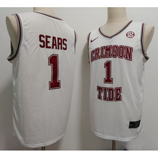 Men Alabama Crimson Tide #1 Mark Sears White Throwback Stitched Basketball NCAA Jersey Men Alabama Crimson Tide #1 Mark Sears White Throwback Stitched Basketball NCAA Jersey