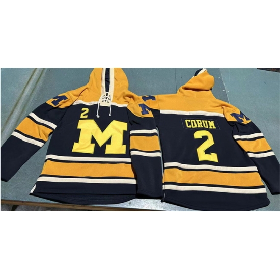 Men Michigan Wolverines 2 Blake Corum Black Yellow Ageless Must Have Lace Up Pullover Hoodie Men Michigan Wolverines 2 Blake Corum Black Yellow Ageless Must Have Lace Up Pullover Hoodie