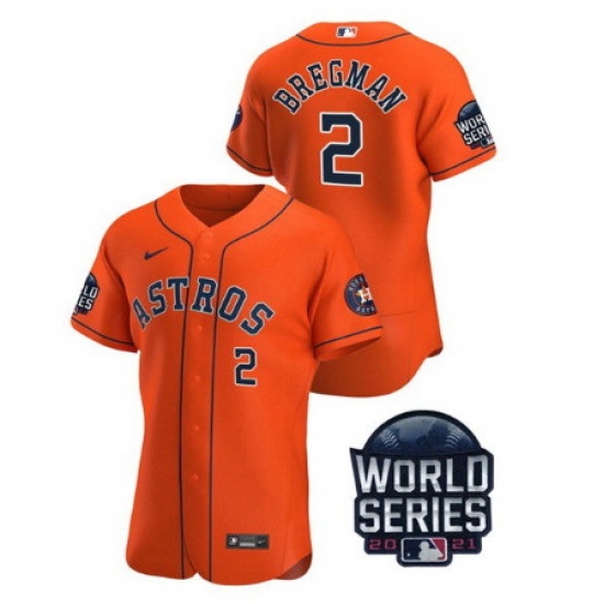 Men Houston Astros 2 Alex Bregman 2021 Orange World Series Flex Base Stitched Baseball Jersey