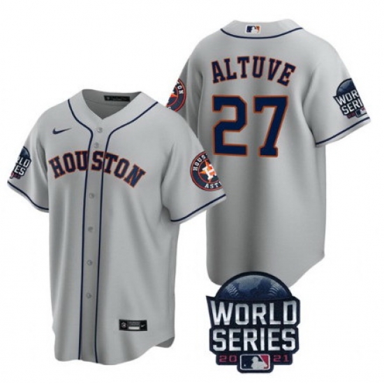 Men Houston Astros 27 Jose Altuve 2021 Gray World Series Cool Base Stitched Baseball Jersey Men Houston Astros 27 Jose Altuve 2021 Gray World Series Cool Base Stitched Baseball Jersey
