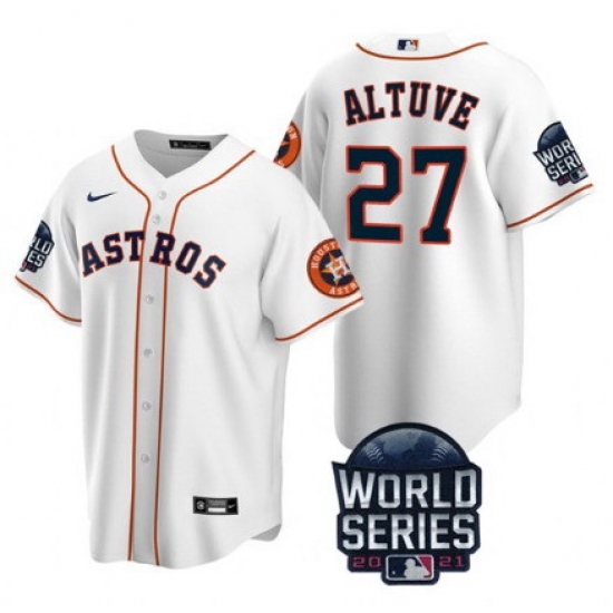 Men Houston Astros 27 Jose Altuve 2021 White World Series Cool Base Stitched Baseball Jersey Men Houston Astros 27 Jose Altuve 2021 White World Series Cool Base Stitched Baseball Jersey