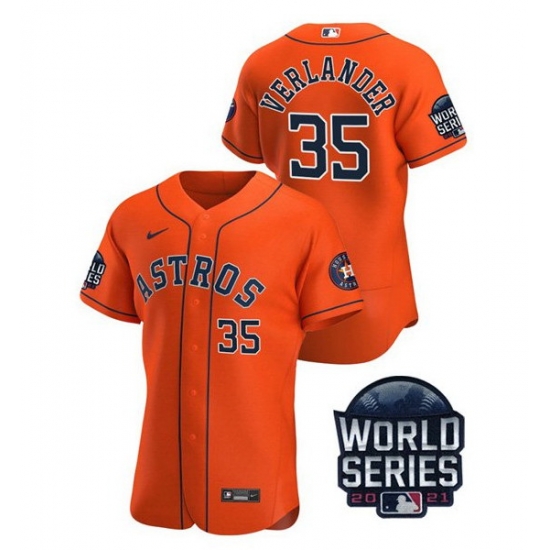 Men Houston Astros 35 Justin Verlander 2021 Orange World Series Flex Base Stitched Baseball Jersey Men Houston Astros 35 Justin Verlander 2021 Orange World Series Flex Base Stitched Baseball Jersey