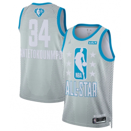 Men 2022 All Star 34 Giannis Antetokounmpo Gray Stitched Basketball Jerse Men 2022 All Star 34 Giannis Antetokounmpo Gray Stitched Basketball Jerse