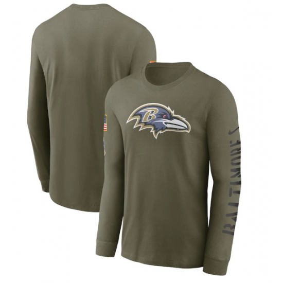 Men Baltimore Ravens Olive 2022 Salute To Service Long Sleeve T Shirt Men Baltimore Ravens Olive 2022 Salute To Service Long Sleeve T Shirt
