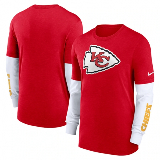 Men Kansas City Chiefs Heather Red Slub Fashion Long Sleeve T Shirt Men Kansas City Chiefs Heather Red Slub Fashion Long Sleeve T Shirt