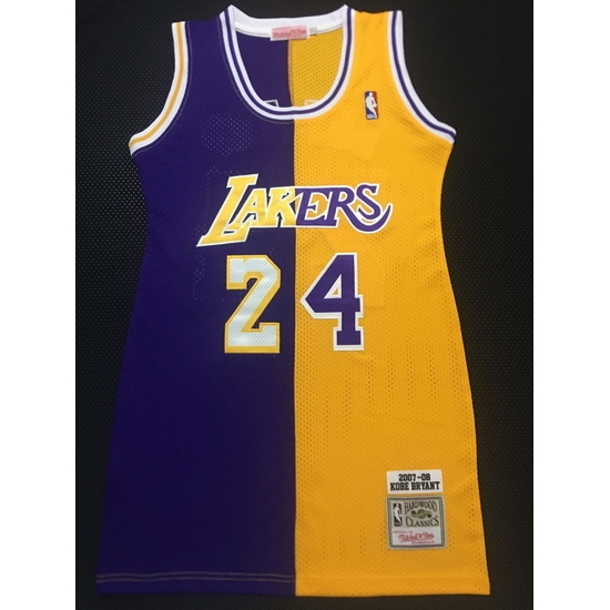 Women Los Angeles Lakers 24 Kobe Bryant Dress Stitched Jersey Yellow Purple Split Women Los Angeles Lakers 24 Kobe Bryant Dress Stitched Jersey Yellow Purple Split