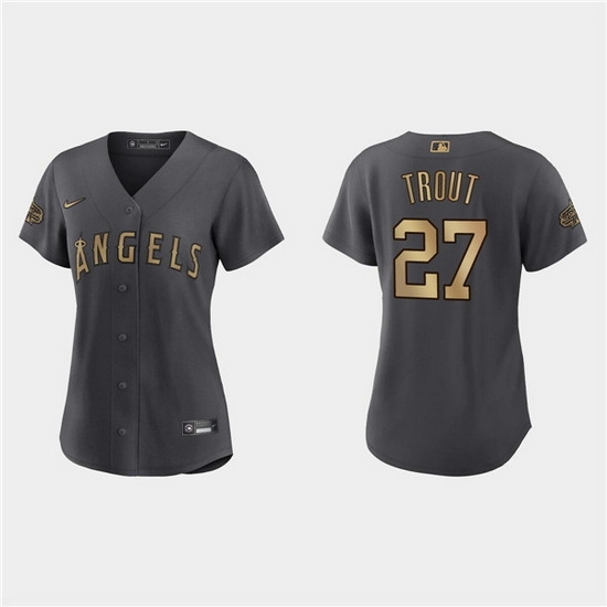 Women Los Angeles Angels 27 Mike Trout 2022 All Star Charcoal Stitched Baseball Jersey Women Los Angeles Angels 27 Mike Trout 2022 All Star Charcoal Stitched Baseball Jersey