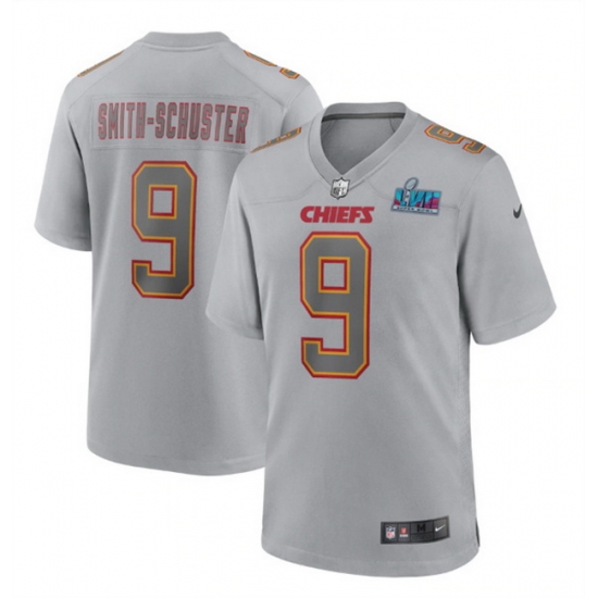 Men Women Youth Toddler Kansas City Chiefs 9 JuJu Smith Schuster Grey Super Bowl LVII Patch Atmosphere Fashion Stitched Game Jersey Men Women Youth Toddler Kansas City Chiefs 9 JuJu Smith Schuster Grey Super Bowl LVII Patch Atmosphere Fashion Stitched Game Jersey