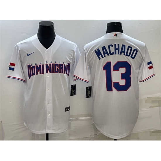 Men Dominican Republic Baseball 13 Manny Machado 2023 White World Baseball Classic Replica Stitched Jersey Men Dominican Republic Baseball 13 Manny Machado 2023 White World Baseball Classic Replica Stitched Jersey