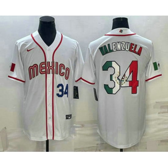 Men Mexico Baseball #34 Fernando Valenzuela Number 2023 White World Classic Stitched Jersey 5 Men Mexico Baseball #34 Fernando Valenzuela Number 2023 White World Classic Stitched Jersey 5