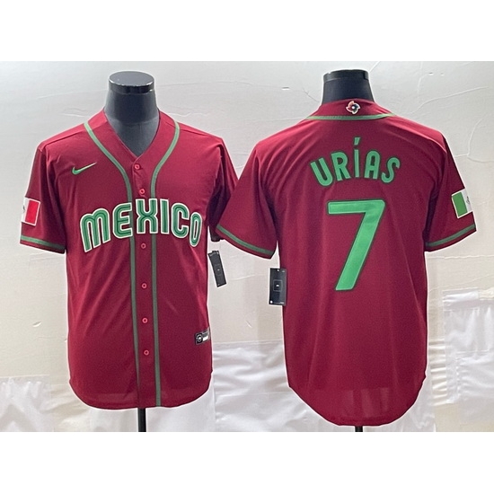 Men Mexico Baseball 7 Julio Urias 2023 Red World Baseball Classic Stitched Jersey Men Mexico Baseball 7 Julio Urias 2023 Red World Baseball Classic Stitched Jersey