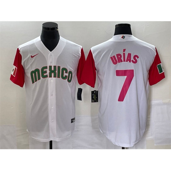 Men Mexico Baseball 7 Julio Urias 2023 White Red World Baseball With Patch Classic Stitched Jersey 6 Men Mexico Baseball 7 Julio Urias 2023 White Red World Baseball With Patch Classic Stitched Jersey 6