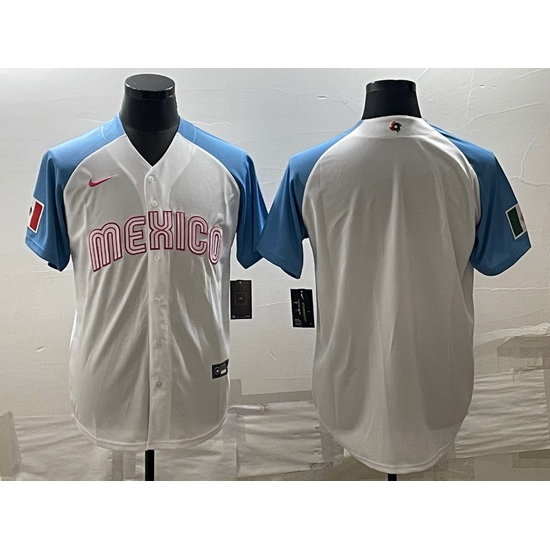 Men Mexico Baseball Blank 2023 White Blue World Baseball Classic Stitched Jersey Men Mexico Baseball Blank 2023 White Blue World Baseball Classic Stitched Jersey