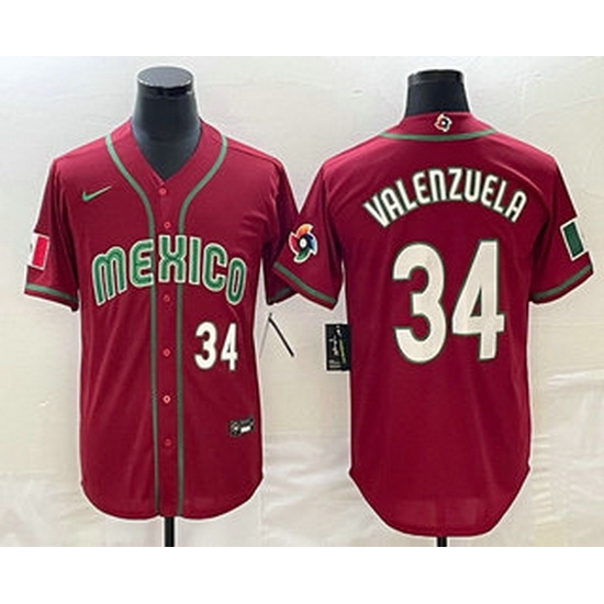 Men's Mexico Baseball #34 Fernando Valenzuela Number 2023 Red Blue World Baseball Classic Stitched Jersey2 Men's Mexico Baseball #34 Fernando Valenzuela Number 2023 Red Blue World Baseball Classic Stitched Jersey2