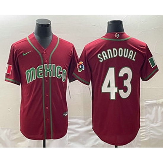 Men's Mexico Baseball #43 Patrick Sandoval 2023 Red World Classic Stitched Jersey Men's Mexico Baseball #43 Patrick Sandoval 2023 Red World Classic Stitched Jersey