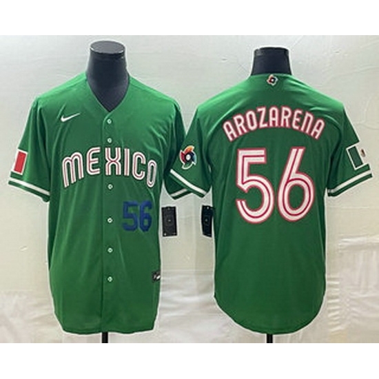 Men's Mexico Baseball #56 Randy Arozarena Number 2023 Green World Classic Stitched Jersey Men's Mexico Baseball #56 Randy Arozarena Number 2023 Green World Classic Stitched Jersey