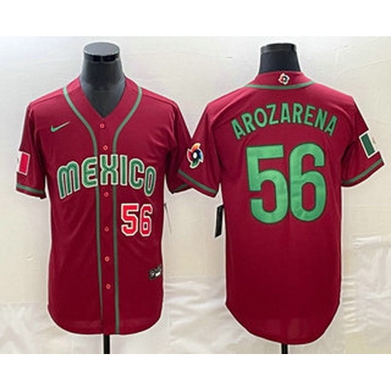 Men's Mexico Baseball #56 Randy Arozarena Number 2023 Red World Classic Stitched Jersey1 Men's Mexico Baseball #56 Randy Arozarena Number 2023 Red World Classic Stitched Jersey1