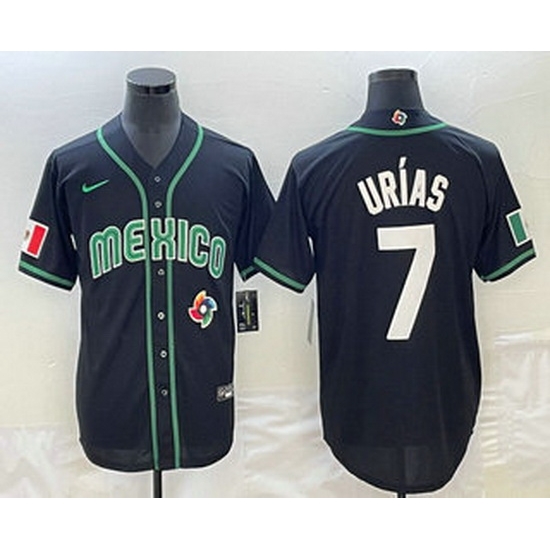 Men's Mexico Baseball #7 Julio Urias 2023 Black White World Classic Stitched Jerseys Men's Mexico Baseball #7 Julio Urias 2023 Black White World Classic Stitched Jerseys