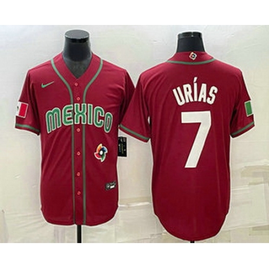 Men's Mexico Baseball #7 Julio Urias 2023 Red Blue World Baseball Classic Stitched Jersey Men's Mexico Baseball #7 Julio Urias 2023 Red Blue World Baseball Classic Stitched Jersey