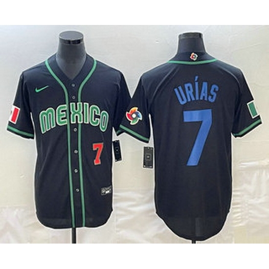 Men's Mexico Baseball #7 Julio Urias Number 2023 Black Blue World Classic Stitched Jersey1 Men's Mexico Baseball #7 Julio Urias Number 2023 Black Blue World Classic Stitched Jersey1