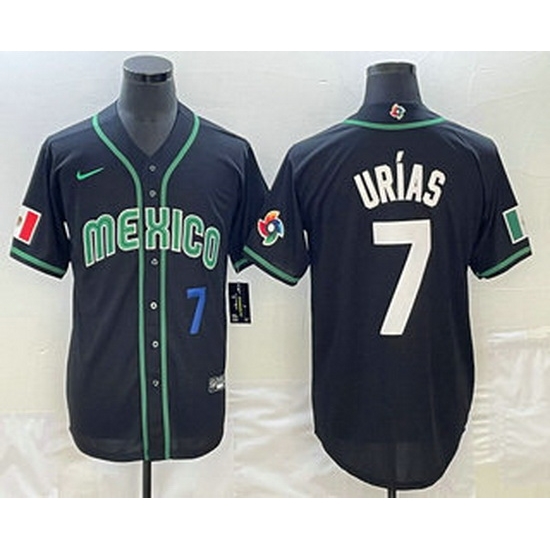 Men's Mexico Baseball #7 Julio Urias Number 2023 Black White World Classic Stitched Jersey1 Men's Mexico Baseball #7 Julio Urias Number 2023 Black White World Classic Stitched Jersey1
