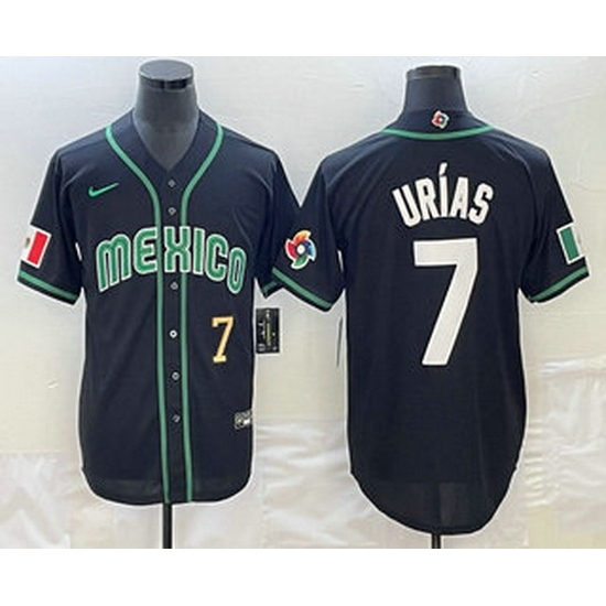 Mens Mexico Baseball #7 Julio Urias Number 2023 Black White World Classic Stitched Jersey Mens Mexico Baseball #7 Julio Urias Number 2023 Black White World Classic Stitched Jersey