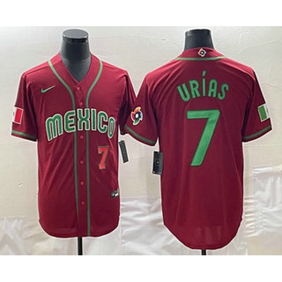 Men's Mexico Baseball #7 Julio Urias Number 2023 Red Green World Baseball Classic Stitched Jersey Men's Mexico Baseball #7 Julio Urias Number 2023 Red Green World Baseball Classic Stitched Jersey