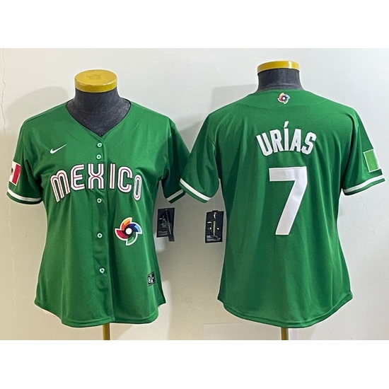 Women's Mexico Baseball #7 Julio Urias Number 2023 Green World Classic Stitched Jersey6 Women's Mexico Baseball #7 Julio Urias Number 2023 Green World Classic Stitched Jersey6