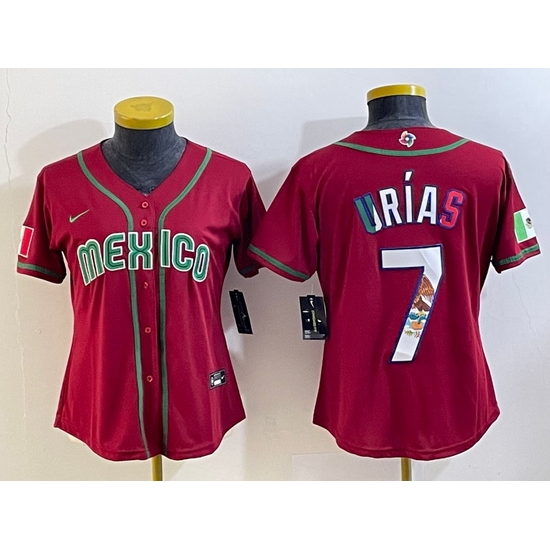 Women's Mexico Baseball #7 Julio Urias Number 2023 Red World Baseball Classic Stitched Jersey10 Women's Mexico Baseball #7 Julio Urias Number 2023 Red World Baseball Classic Stitched Jersey10