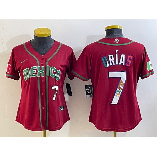 Women's Mexico Baseball #7 Julio Urias Number 2023 Red World Baseball Classic Stitched Jersey8 Women's Mexico Baseball #7 Julio Urias Number 2023 Red World Baseball Classic Stitched Jersey8