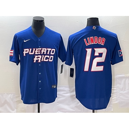 Men Puerto Rico Baseball 12 Francisco Lindor 2023 Royal World Baseball Classic Stitched Jersey Men Puerto Rico Baseball 12 Francisco Lindor 2023 Royal World Baseball Classic Stitched Jersey