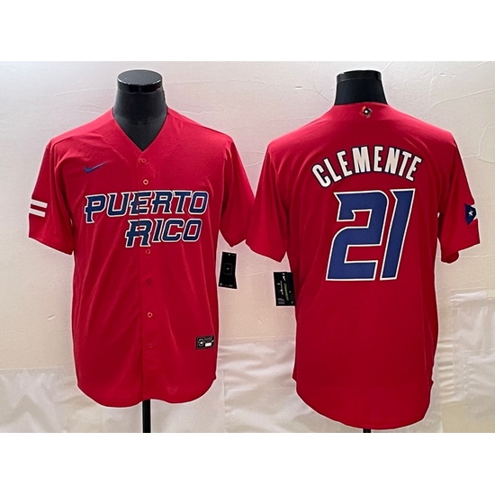 Men Puerto Rico Baseball 21 Roberto Clemente 2023 Red World Baseball Classic Stitched Jersey Men Puerto Rico Baseball 21 Roberto Clemente 2023 Red World Baseball Classic Stitched Jersey