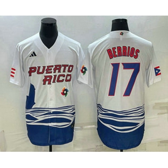 Men's Puerto Rico Baseball #17 Jose Berrios 2023 White World Baseball Classic Stitched Jersey Men's Puerto Rico Baseball #17 Jose Berrios 2023 White World Baseball Classic Stitched Jersey