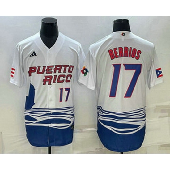 Men's Puerto Rico Baseball #17 Jose Berrios Number 2023 White World Baseball Classic Stitched Jerseys Men's Puerto Rico Baseball #17 Jose Berrios Number 2023 White World Baseball Classic Stitched Jerseys