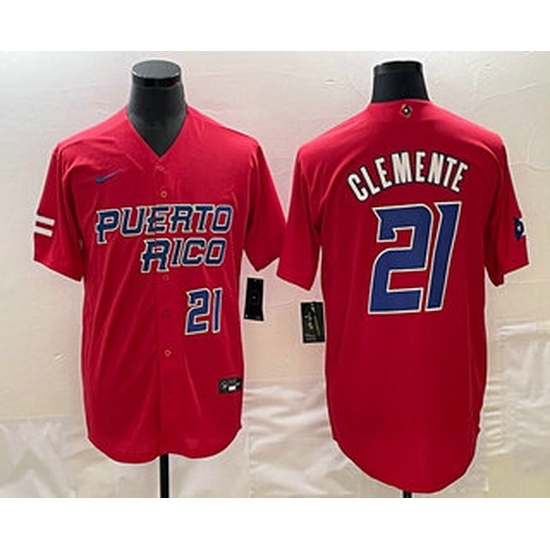 Men's Puerto Rico Baseball #21 Roberto Clemente Number 2023 Red World Classic Stitched Jersey Men's Puerto Rico Baseball #21 Roberto Clemente Number 2023 Red World Classic Stitched Jersey