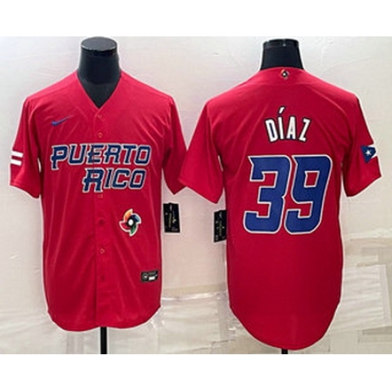 Men's Puerto Rico Baseball #39 Edwin Diaz 2023 Red World Baseball Classic Stitched Jerseys Men's Puerto Rico Baseball #39 Edwin Diaz 2023 Red World Baseball Classic Stitched Jerseys