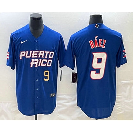 Mens Puerto Rico Baseball #9 Javier Baez Number 2023 Blue World Baseball Classic Stitched Jersey Mens Puerto Rico Baseball #9 Javier Baez Number 2023 Blue World Baseball Classic Stitched Jersey