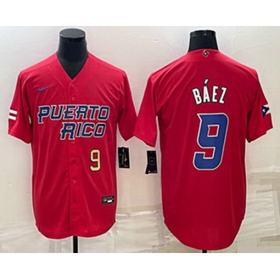 Men's Puerto Rico Baseball #9 Javier Baez Number 2023 Red World Baseball Classic Stitched Jerseys Men's Puerto Rico Baseball #9 Javier Baez Number 2023 Red World Baseball Classic Stitched Jerseys